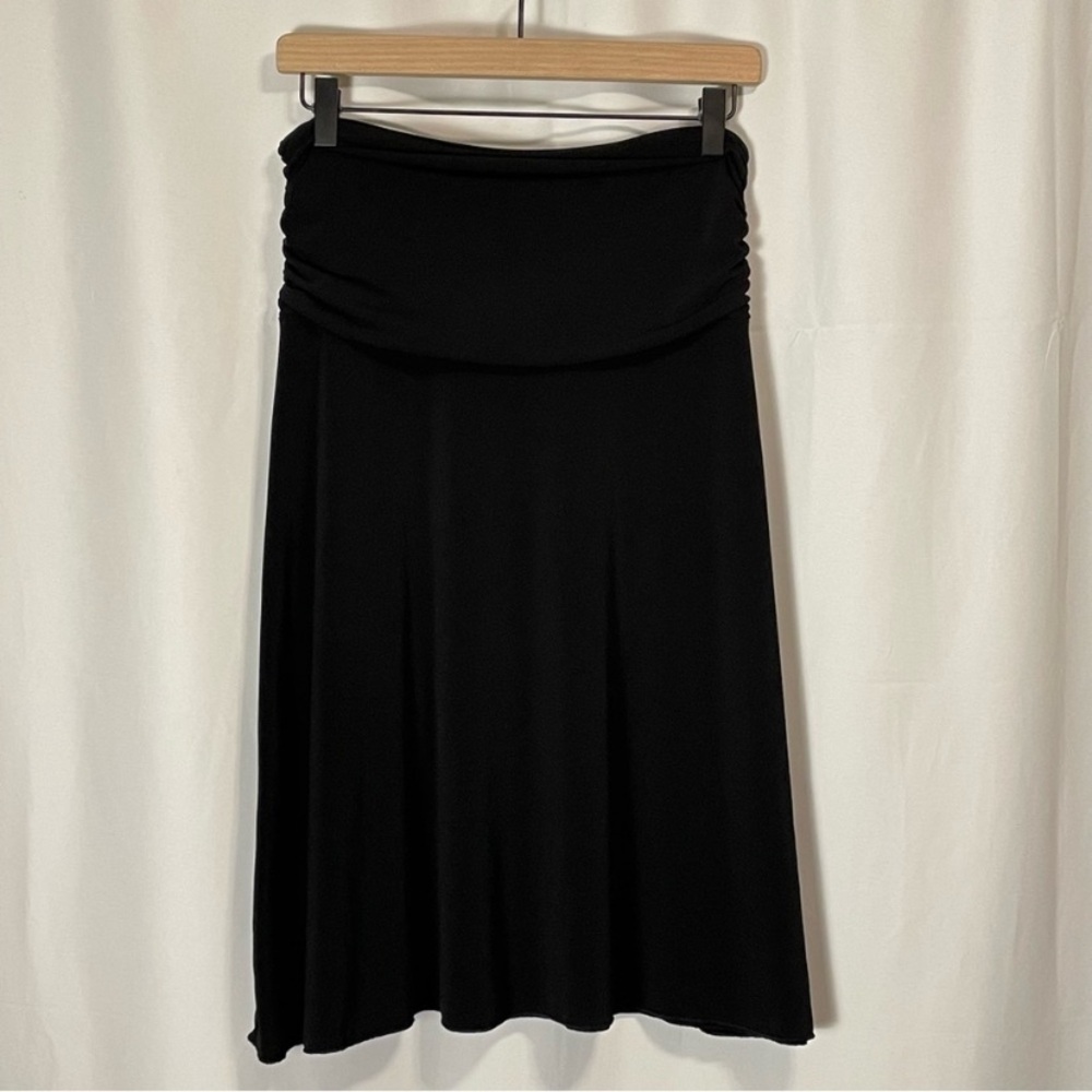Black Ruched A-Line Midi Skirt for Cocktail
